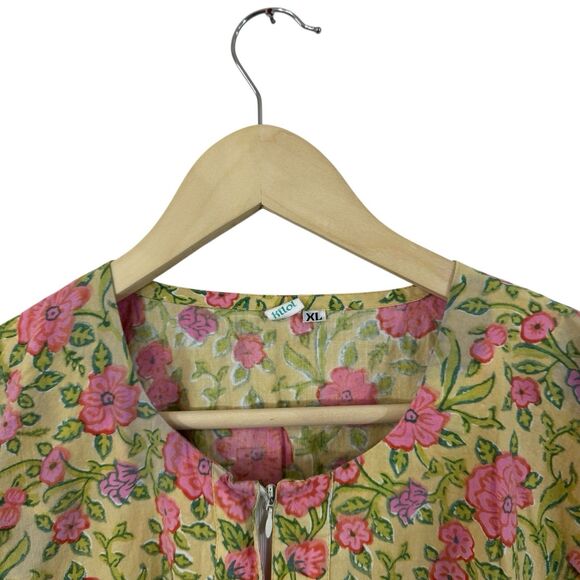 Kilol X-Large Hand Block Large Kaftan Dress Pockets Floral Pullover Womens - Picture 6 of 15